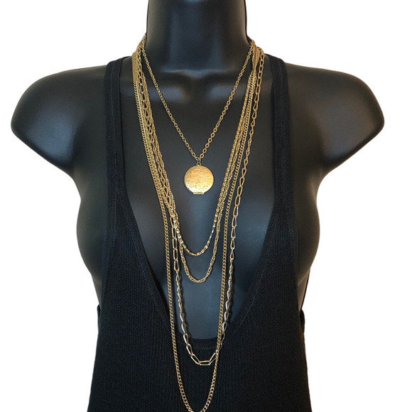citation Jewelry - Vintage Citation Multi Layer Gold Tone Chain Necklace Locket Pendant Dressy Look